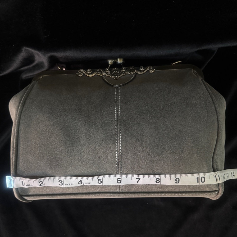 Kiss Lock Faux Suede Tote Purse - Picture 7 of 9